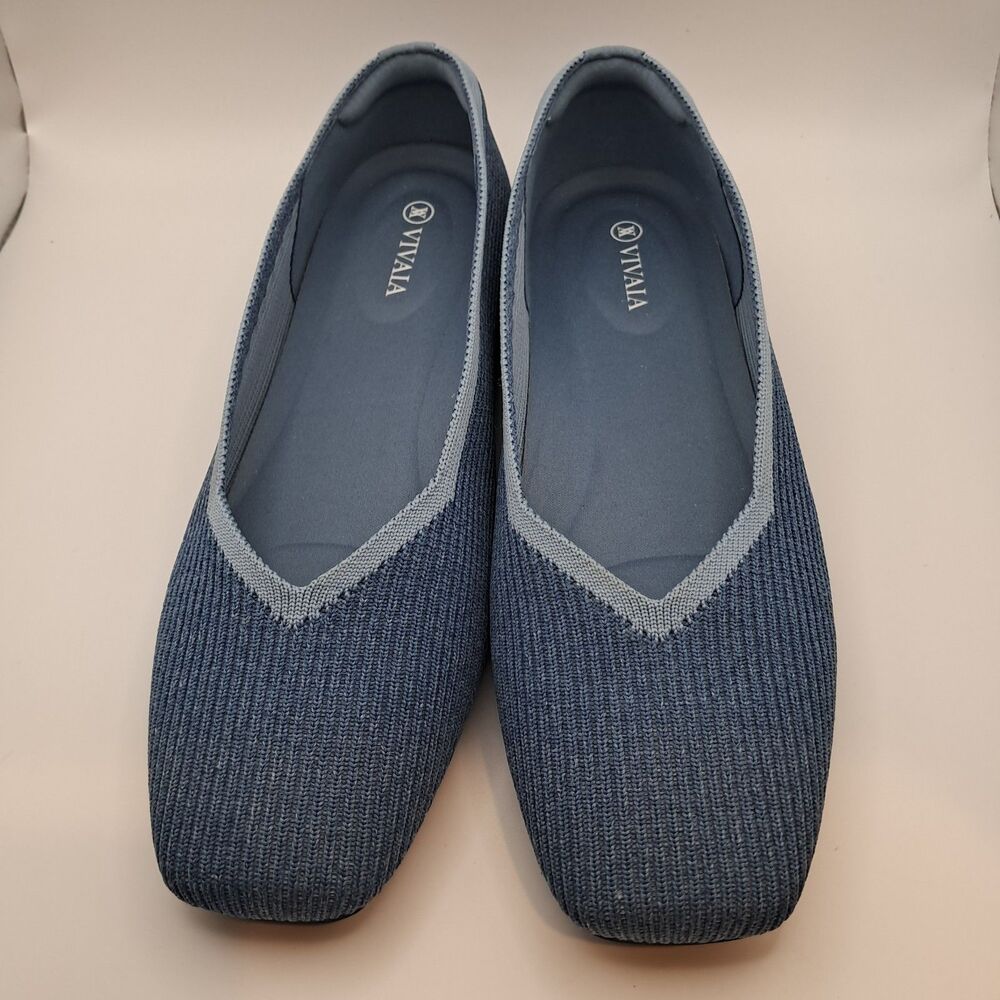 Vivaia Margo Square Toe Flats Slip On Shoes Blue Knit Washable Sz 41.5